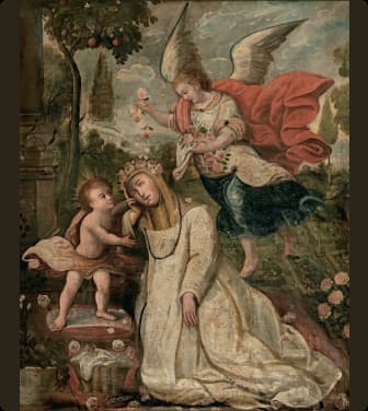 Santa Rosa costurera con el Niño Jesús